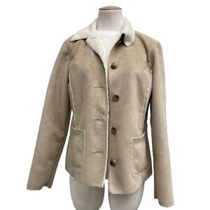 L.L. Bean Tan‎ Cream Fleece Button-Up Shearling Jacket Small